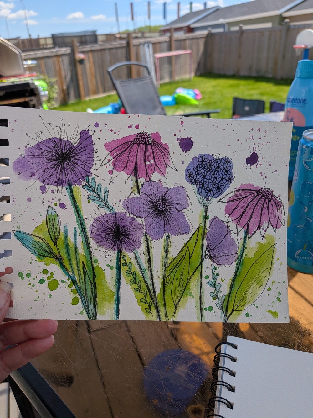 Handmade Purple Floral Watercolor Print - Unbranded
